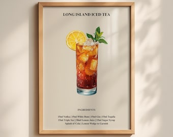 Long Island Iced Tea Cocktail Poster | Kitchen Wall Art | Party Signature Drink | Digital Download