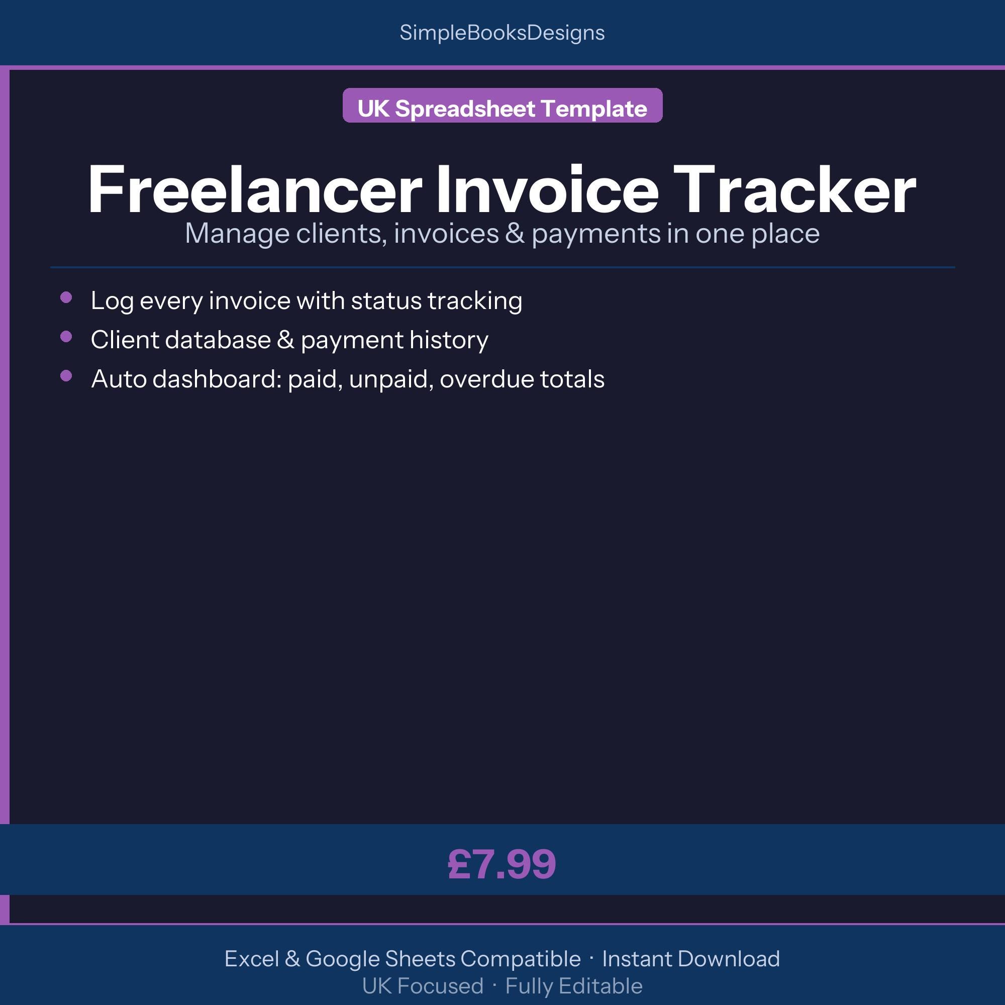 Freelancer Invoice Tracker Spreadsheet | Excel & Google Sheets | UK ...