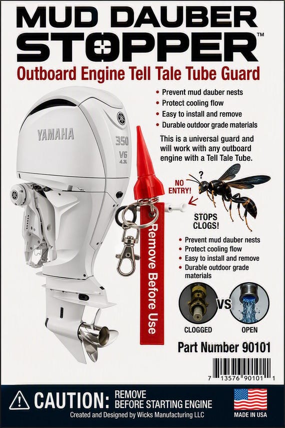 MUD DAUBER (Other Insects) STOPPER "Every Outboard Engine Should Have One"