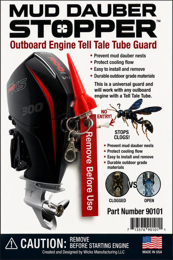 MUD DAUBER  STOPPER "Every Outboard Engine Should Have One"