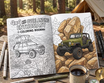 30 Off-Road and Overlanding Rig Coloring Pages, Bold Line Art, For Adults and Teens