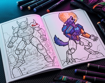 Mecha Supercar Monster Coloring Pages, Halloween Robot Cars (Digital Download)