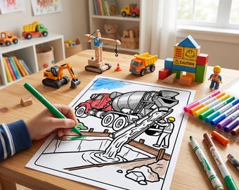 Bold and Easy Construction Vehicles Coloring Pages, Toddler Tractor Activity Book (PDF)