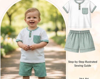 Baby Jungen Zweiteiler Set Schnittmuster: T-Shirt & Sommer Shorts PDF für Kinder