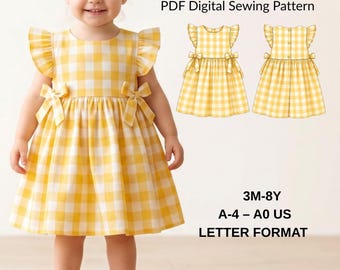 Yellow Gingham baby Ruffle Dress,  Little Girl Cotton Frock Pattern