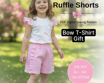 Rüschen Shorts Schnittmuster-Set, Baby Kinder Top und Shorts Schnittmuster für Mädchen