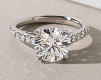 Stunning solitaire With Accent Ring, Engagement Ring For Women&#39;s, Office Ware Ring, 14k White Gold Plated ring, 1.8 Ct Round Moissanite Ring