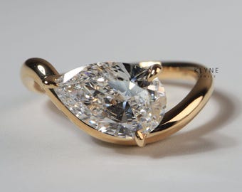 Anillo de compromiso curvo, solitario para aniversario, corte de pera de 2,3 quilates, para fiesta, boda, cumpleaños