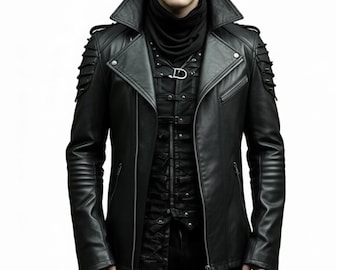 Abrigo gótico de cuero genuino hecho a mano para hombre: chaqueta larga estilo vampiro, traje de cosplay victoriano steampunk, ¡un regalo para él!