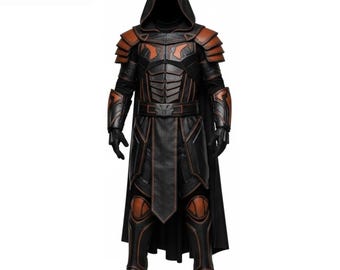 Conjunto de capa y armadura de cuero de caballero Ember: traje de guerrero vikingo medieval, disfraz de cosplay de fantasía gótica para LARP. ¡Un regalo para él!