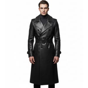 Handgefertigter Schwarzer Leder Langer Mantel für Herren | Klassische Schwarze Lederjacke | Designer Biker Oberbekleidung | Geschenk für Ihn