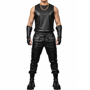 Mens Genuine Sheep Leather Cargo Pants – Handmade Black Biker Trousers, Streetwear Utility Jeans, Real Leather Festival Outfit, GIFT FOR HIM