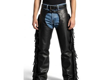 Genuine Brown Leather Chaps for Men | Real Biker Leather Pants | Custom Fit Motorcycle Gear | Stylish Durable Leather Apparel | gift for him