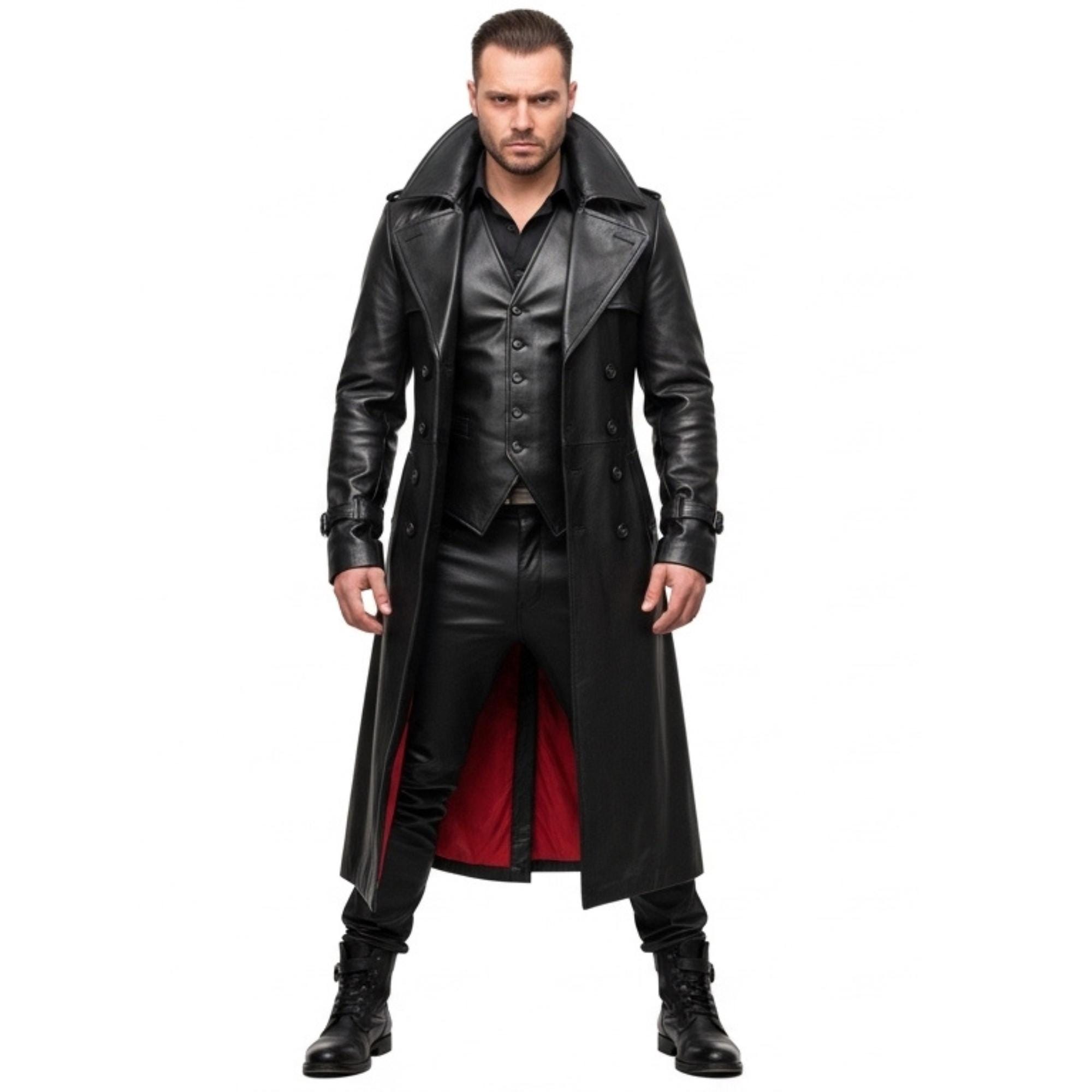 Handmade Black Leather Gothic Trench Coat – Vampire Matrix Style