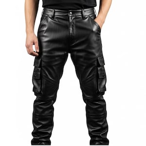 Mens Genuine Leather Cargo Pants – Handmade Black Streetwear Utility Trousers, Gothic Punk Biker Festival Outfit, GIFT FOR HIM