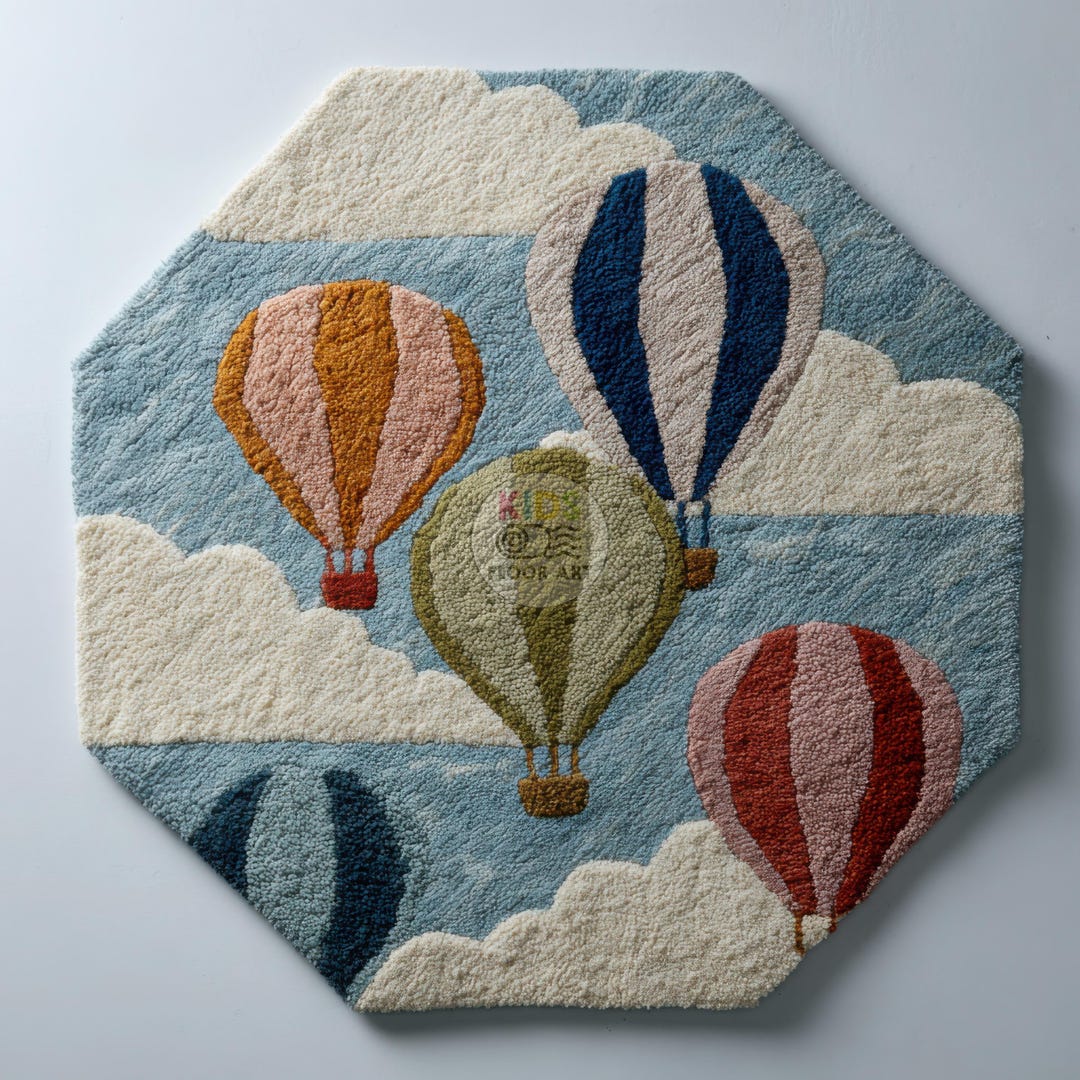 Colorful Hot Air Balloon Pattern Area Rug, Children's Room Decor, Soft ...