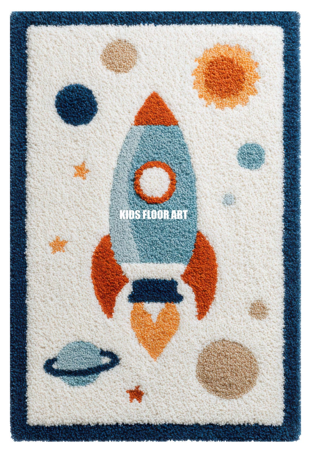 6x8 Kids Rug Wool, Space Rocket Design, Soft Playroom Rug for Children ...