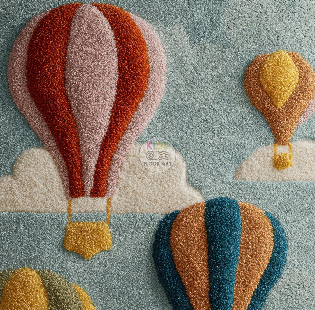 Hot Air Balloon Rug, Soft Plush Nursery Rug, Kids Room Decor, Children ...