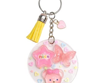 Acrylic Keychain | Pink Bear Star Butterfly Keyring | Pastel Coquette Bag Charm | Cute Girly Key Chain | Gift for Her