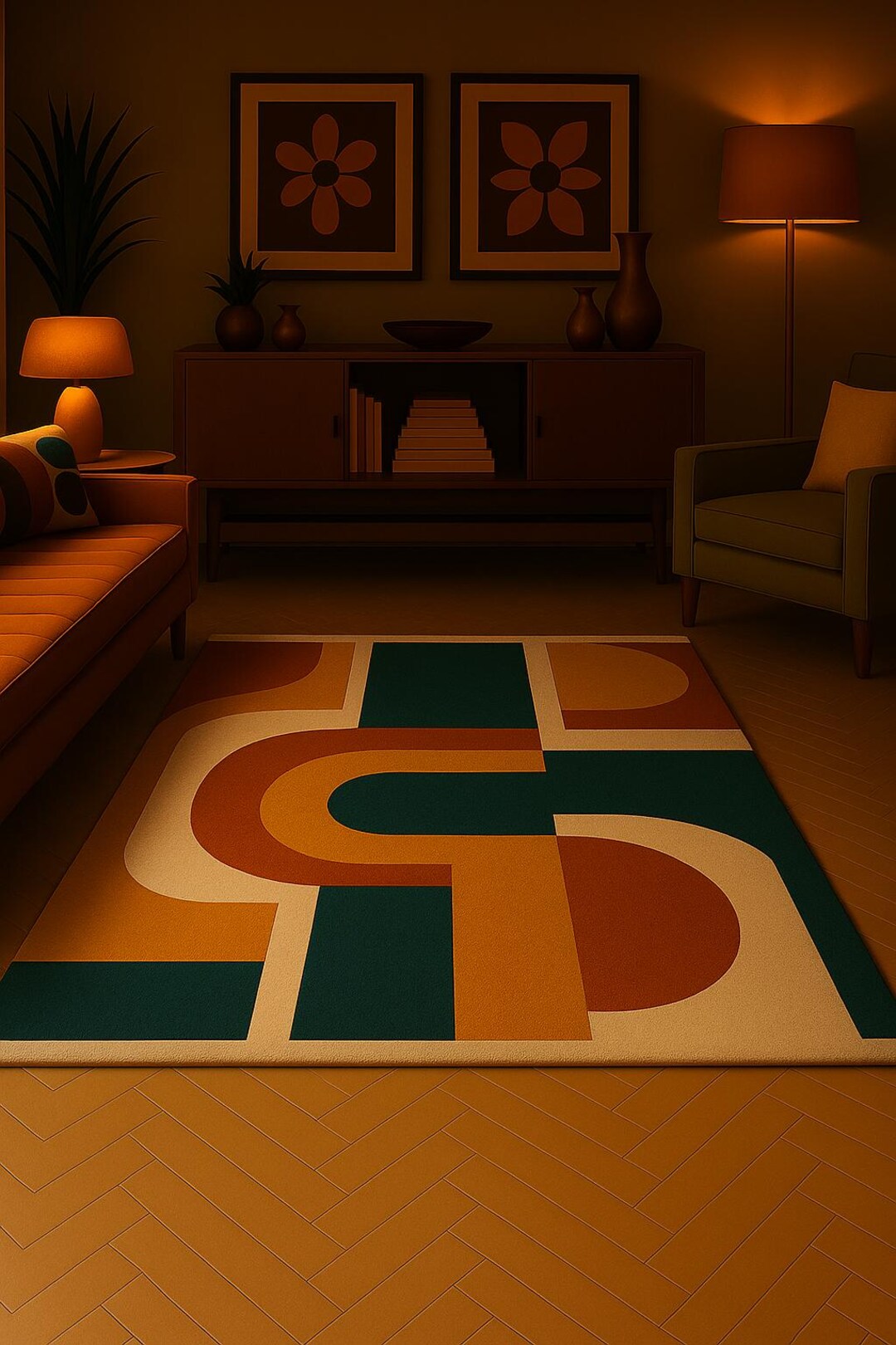 Jigsaw Abstract Block Pattern Rug Mid-century Modern Geometric Wool Rug – Handmade Retro Area Carpet in ...