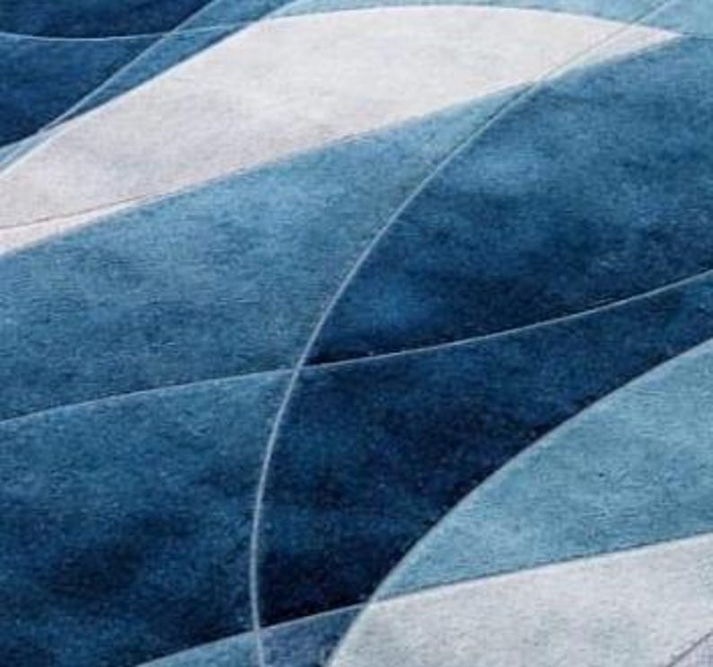 Hand Tufted Blue Abstract Round Area Rug, Modern Geometric Wool Carpet ...