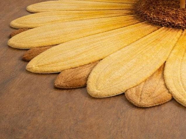 Sunflower Round Area Rug, Yellow Floral Wool Carpet, Modern Living Room ...