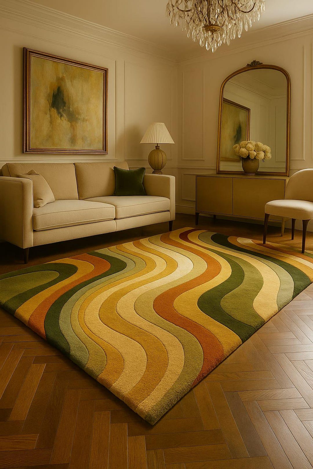 Retro Mid Century Wave Rug – Groovy 70s Inspired Area Rug in Mustard ...