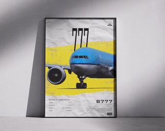 KLM Boeing 777 Poster, Flugzeug-Print zum digitalen Download, Druckbare Luftfahrt-Wandkunst, Geschenkidee für Piloten