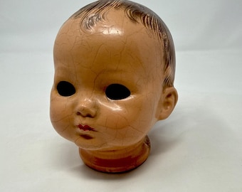 Cabeza de muñeca de composición VTG Effanbee / Arte de rareza espeluznante y linda con ojos huecos encontrado