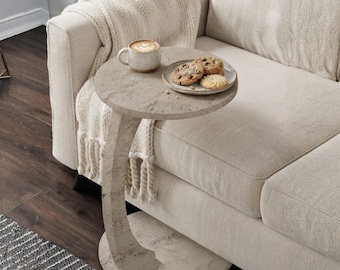 Table d'appoint en forme de C à roulettes, table de canapé roulante, support pour ordinateur portable pour salon, petite table d'appoint en forme de C, table de canapé mobile, plateau de chevet