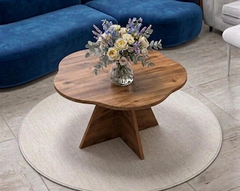 Flower Shape Coffee Table, Round Coffee Table, Organic Modern Decor, Japandi Furniture, Wabi Sabi Living Room Accent Table