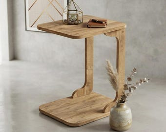 Verrijdbare bijzettafel, tafel voor naast de bank, moderne houten bijzettafel, draagbare koffie- en theetafel, meubilair voor kleine ruimtes