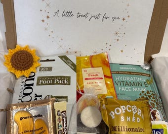 Bee Happy Self Care Hamper, Crochet Sunflower, Pamper Gift Box