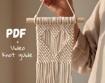 Macramé-harttapijt pdf-zelfstudie | Rustieke muurdecoratiegids | Beginnerspatroon | Handgemaakte cadeaus