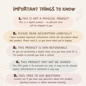 May include: A digital product information graphic with text in a handwritten style. The text includes key points about the product, such as it is not a physical item, to read the description, and that it is non-refundable. The graphic is in soft pastel colors.