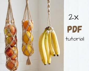 Macrame Fruit Hammock Tutorial Set PDF Banana Hanger DIY Kitchen Storage Pattern