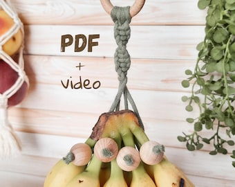 Macramé-bananenhanger pdf-patroon, zelfstudie beginnersniveau, doe-het-zelf fruithouder