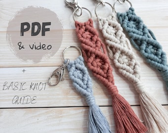 Modèle de porte-clés en macramé pour débutants | Tutoriel en macramé à motif losanges | DIY Porte-clés PDF | Projet facile en macramé, téléchargement numérique