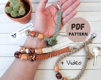 Tutoriel de bracelet en macramé | Bracelet porte-clés réglable avec perles en bois | Modèle de sangle de téléphone bricolage