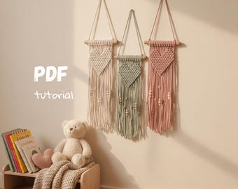 DIY macramé hartpatroon pdf – zelfstudie kraamcadeau, muurdecoratie kinderkamer, pasgeboren aandenken