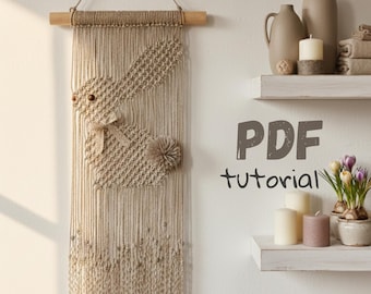 DIY-zelfstudie paashaas macramé pdf | Rustiek lente-muurhangproject | Handgemaakte vezelkunst voor paasdecoratie