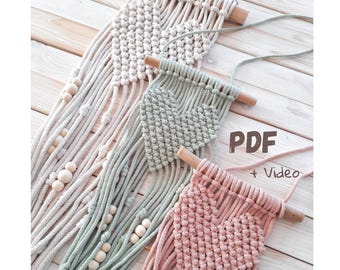 Zelfstudie hart macramé muurhanger pdf | Geweven vezelkunst | Patroon voor beginners | Foto en video | DIY-cadeaus