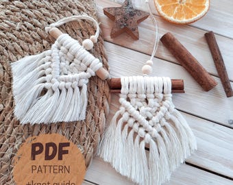 Patroon hangertje klein macramé, pdf-zelfstudie direct downloaden, feestelijk huisdecor, kerstornament