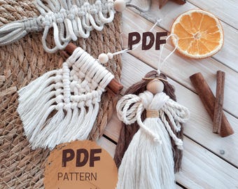 Macramé kerstversieringen pdf: doe-het-engel, boom en wimpel