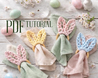 Macramé konijn servetring pdf-zelfstudie Eenvoudig paastafeldecor