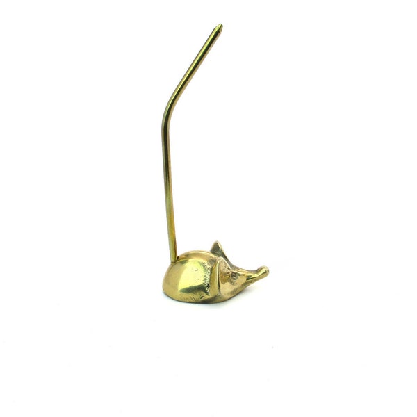 Mouse Ring Holder, Solid Brass w/ Long Tail, Receipt or Note Spike, Cute Vintage Home Decor