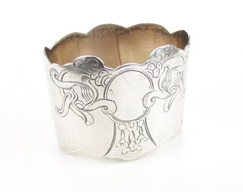 Antique Silver Napkin Ring, 875 Silver Pan-Slavic Geometric Engraved Oval, 1800s Antique Imperial Russia Fine Tableware