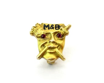 Mask & Bauble Drama Pin, 10K Gold Ruby Spinel Comedy Tragedy Georgetown Univ. Theater Pin, Vintage Gold School Jewelry