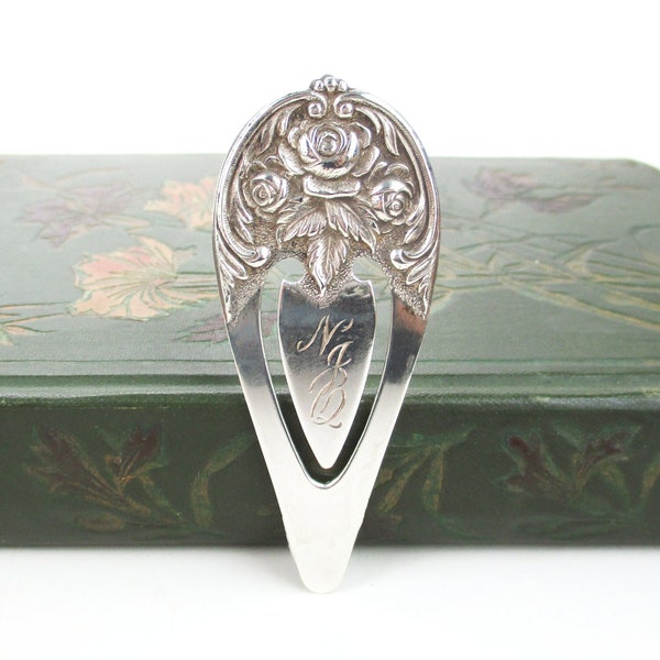 Book Lover Silver Bookmark, Kirk & Son Sterling Repoussé Roses Bibliophile Clip, Vintage Personal Book Library Gift Idea