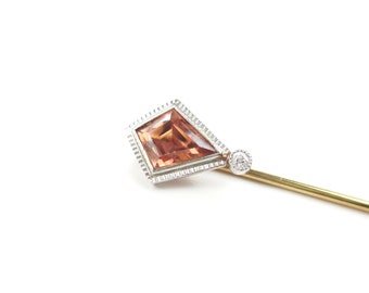 14K Gold Edwardian Stick Pin, Diamond w/ Kite Shape Pink Spinel by Carter Gough & Co Antique 1910s American Fine Jewelry